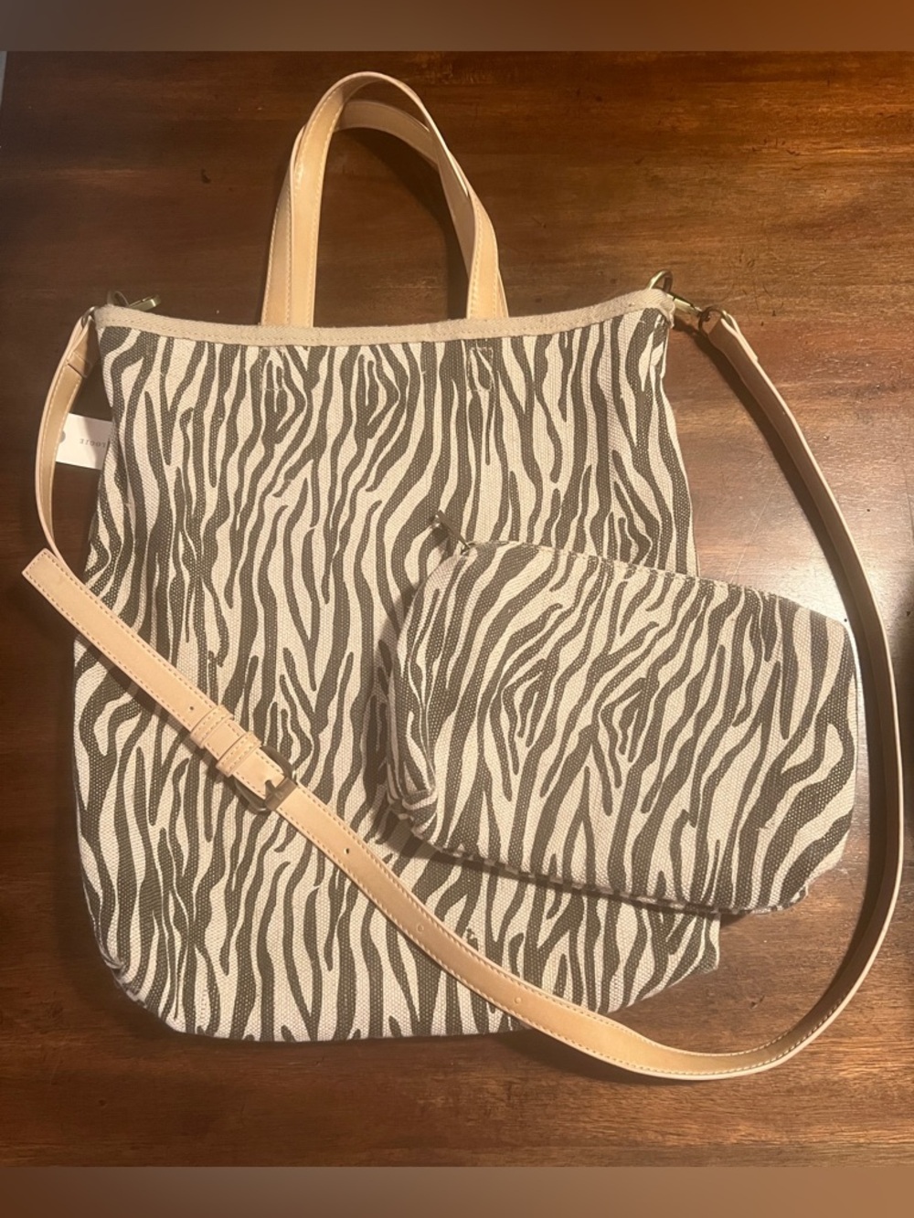 NEW ANTHROPOLOGIE Alena Animal Canvas Tote Crossbody Makeup Pouch Travel NWT